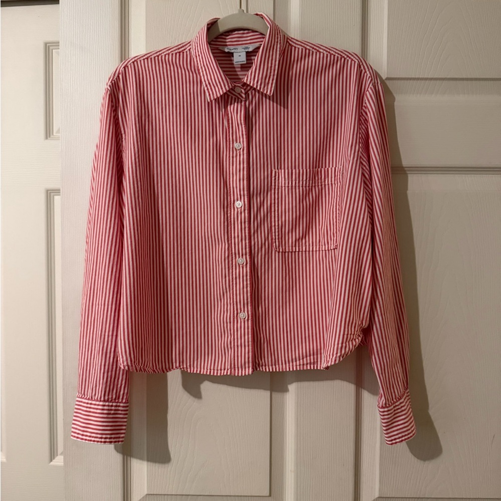 Old Navy The Cropped Shirt Red and White Striped Button-Up